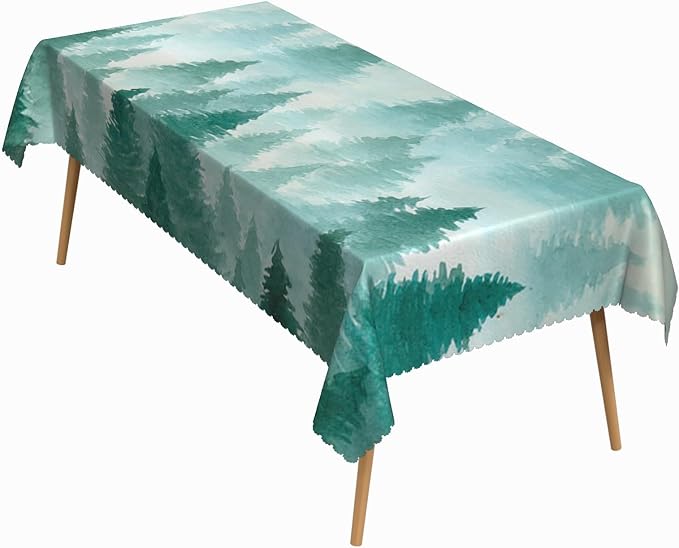 52x70 Inch Nature Rectangular Tablecloth Watercolour Pine Forest Fairyland Table Cloth Waterproof Durable Table Cover for Holiday Picnic Gaming Room BBQ Decor