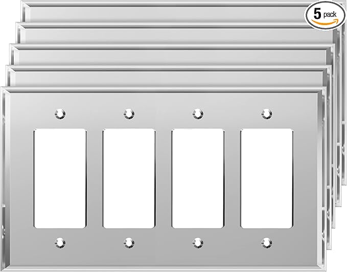 LIDER Reflective Acrylic Decorator Wall Plate, Mirrored Light Switch Plate, Plexiglass Outlet Cover, Acrylic Glass, Oversized 4-Gang 5.25" x 8.88", LWP-34O-ASV5P, Silver, 5 Pack