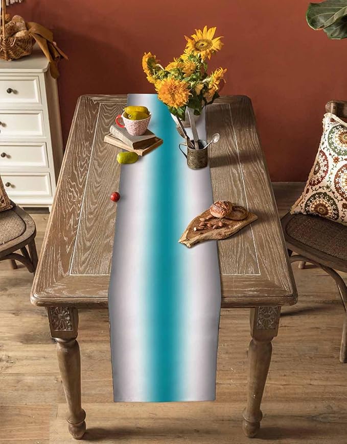 Turquoise Gray Ombre Table Runners 48 Inches Long, Farmhouse Teal Gradient - Image 4