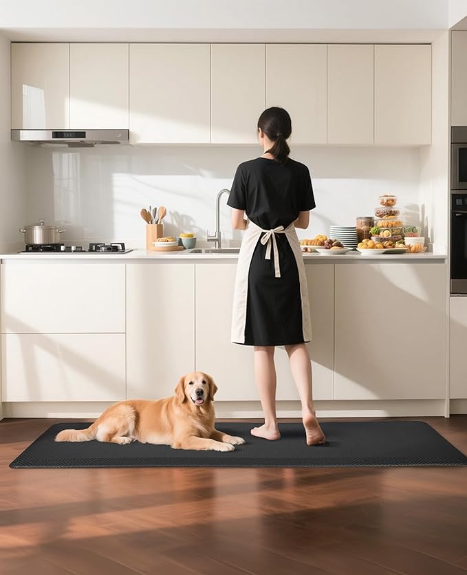 Ophanie Kitchen Mats for Floor, 3/4 Inch Thick Kitchen Rugs, 20'' x 60'' Anti Fatigue Standing Cushioned Mat, Waterproof,Comfort Ergonomic Mat for Office, Home, Sink, Black Non-Slip Bottom