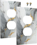 Outlet Covers Gray/Gold Marble Abstract Modern Luxury 1 Gang Duplex Light Switch Cover Plate Decorative Wall Plates Electrical Switchplate Receptacle for Bathroom Bedroom Decor（2 Pack）