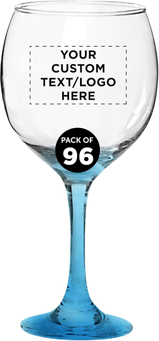 Custom Premiere Wedding Wine Glasses 20.5 oz Set of 96, Personalized Bulk Pack - Restaurant Glassware, Perfect for Red Wine or White Wine - Blue