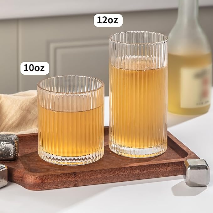 Ribbed Drinking Glasses 6pcs, 12oz and 10oz Glassware, Tumbler Glasses Cup Set - Image 7