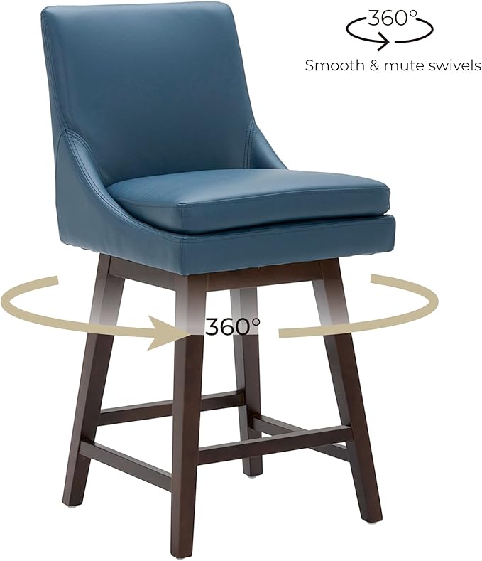 CHITA Counter Height Swivel Barstool, FSC Certified Upholstered Bar Stool, 26.8" H Seat Height, PU Leather in Dark Blue