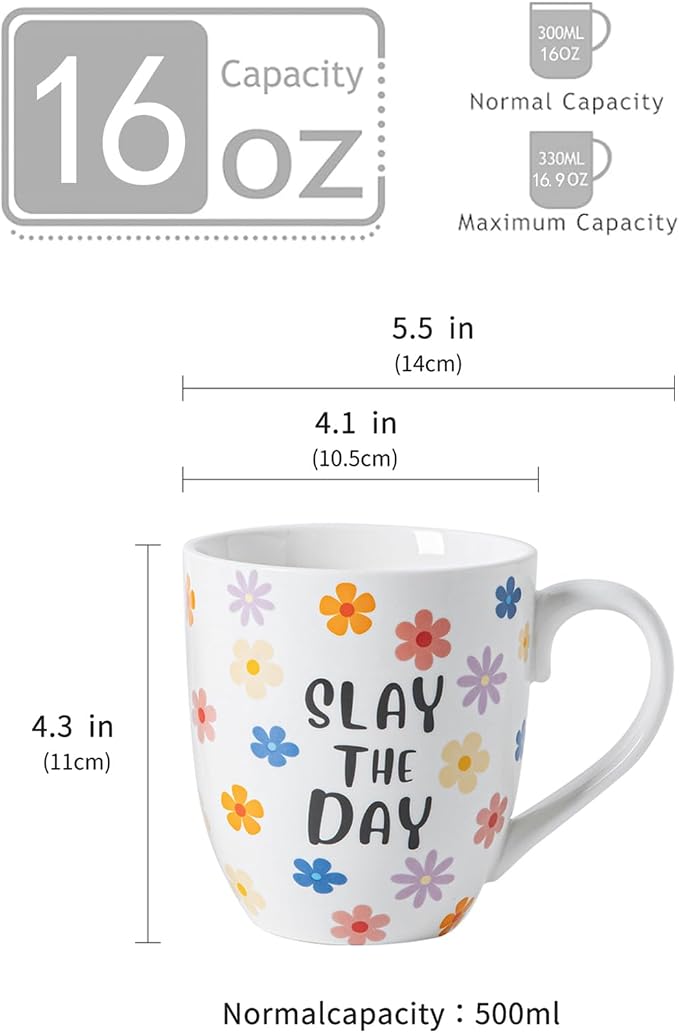 16OZ Ceramic Slay the Day Coffee Mugs Set, Large Colorful Coffee Cups - Image 7
