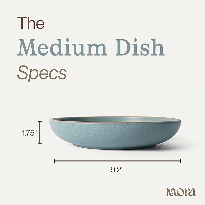 MORA Medium Dishes Set of 4, 30oz Ceramic Pottery Pasta Plate/Wide Bowls - Microwave, Oven and Dishwasher Safe - Iris