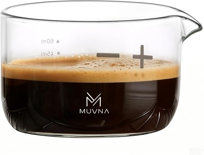 2 oz Espresso Shot Measuring Cup Glass, 1 Pack | Handleless Compact, Spill and by MUVNA