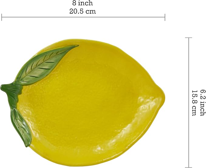 Bico Lemon Shape Handpainted 8 inch Stoneware Salad Plates Set, Set of 4, Microwave & Dishwasher Safe, for Salad, Appetizer, Tapas, Picnic