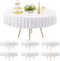 6 Pack White Spandex Round Tablecloths for 60 inch Tables, Stretchy Fitted 5FT Round Table Cloths,Wrinkle Free Table Cover with Skirt for Wedding Party Dining Banquet Baby Shower