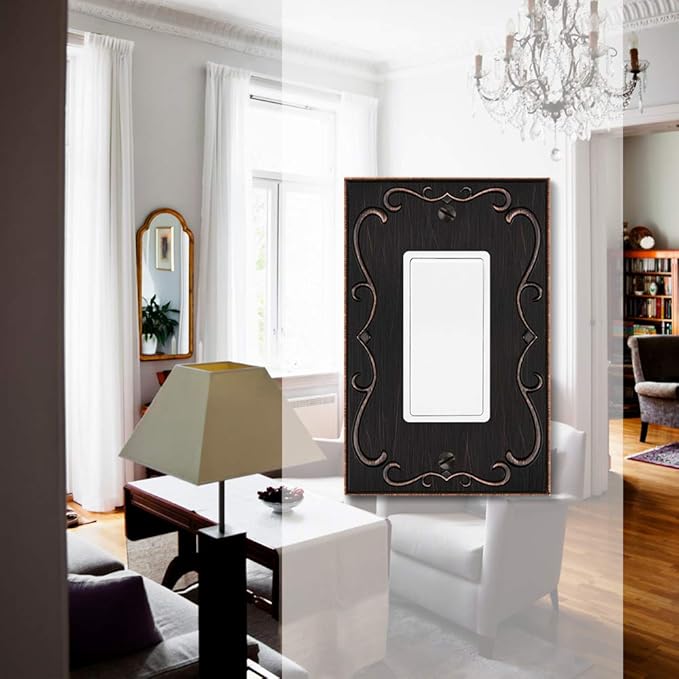 French Cabriole Decorative Wall Plate Switch Plate Outlet Cover (Single Decorator, 3 Pack, Aged Bronze)