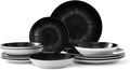 Bestone 12-Piece Round Porcelain Dinnerware Set, Service for 4, Chip Resistant Plates and Bowls, Starburst Turquoise Black, Dishwasher & Microwave Safe for Home Daily Use