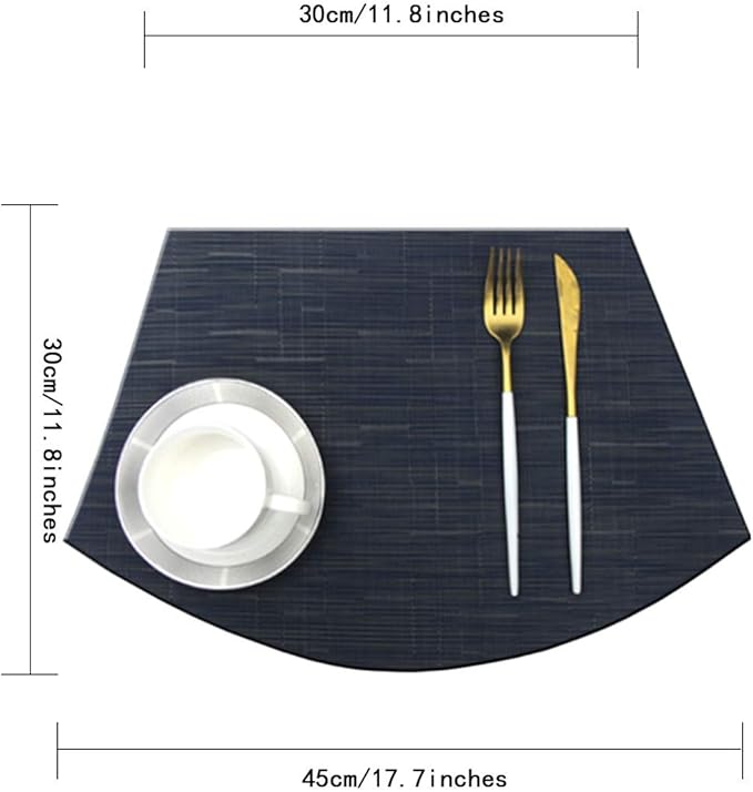 Wedge Placemats for Round Table Woven Vinyl Heat Resistant Washble Easy Clean Table Mats Set of 4（Navy）