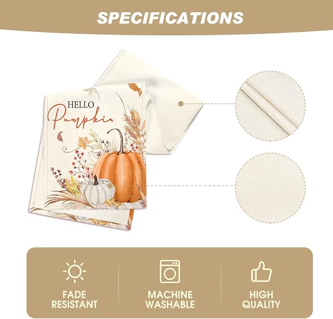 Artoid Mode 210 GSM Fall Table Runner 13x60 Inch Home Party Decor | Hello - Image 5