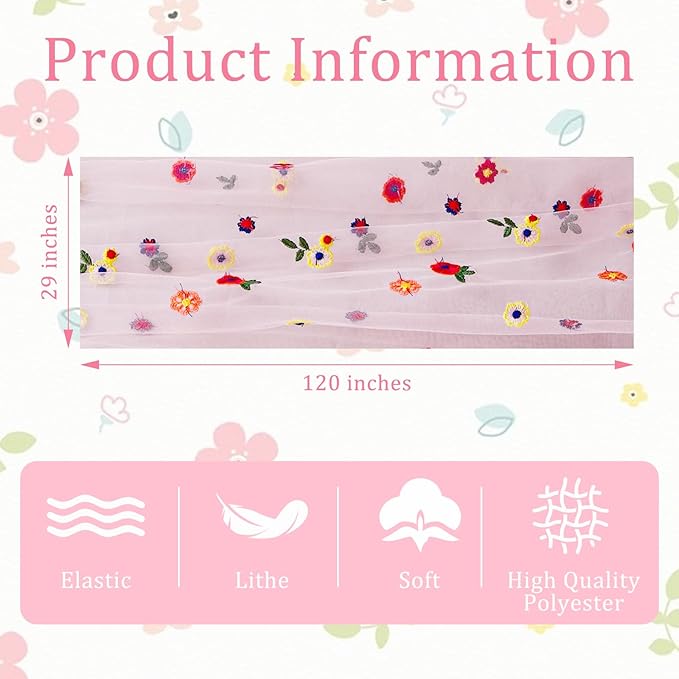 BINBE 3pcs Pink Daisy Spring Table Runner Embroidery Gauze 10FT Florals - Image 4