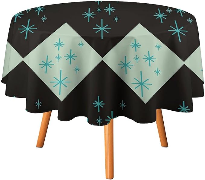 Retro Bohemian Mid Century Round Tablecloth, Abstract Modern Geometric Mid Century Tablecloth for Home Party Dining Room Kitchen Decor 36Inch(90cm)