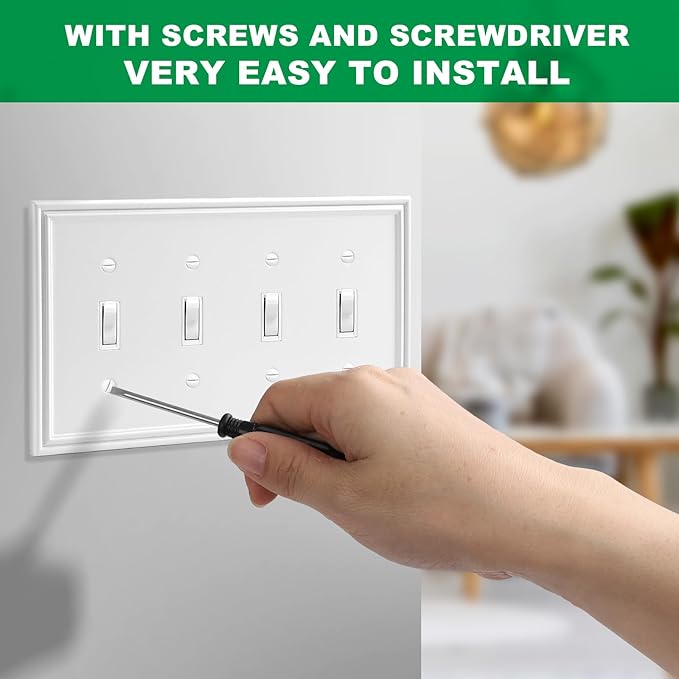Decorative Wall Plate Light Switch Cover Decorator Outlet Covers Rocker Switch Plates Bamboo Fiber Material Wall Plates for Kitchen Bathroom (4 Gang Quad Toggle-1 Pack)