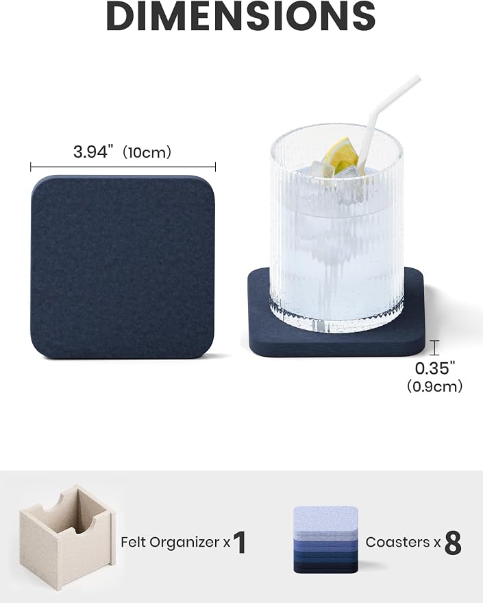 Fluxynara Felt Coasters with Holder, Denim Mist | Square Felt Coasters - Image 2