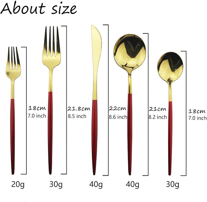 Red Gold Silverware Set, JASHII 20-Piece Stainless Steel Satin Finish Flatware - Image 2