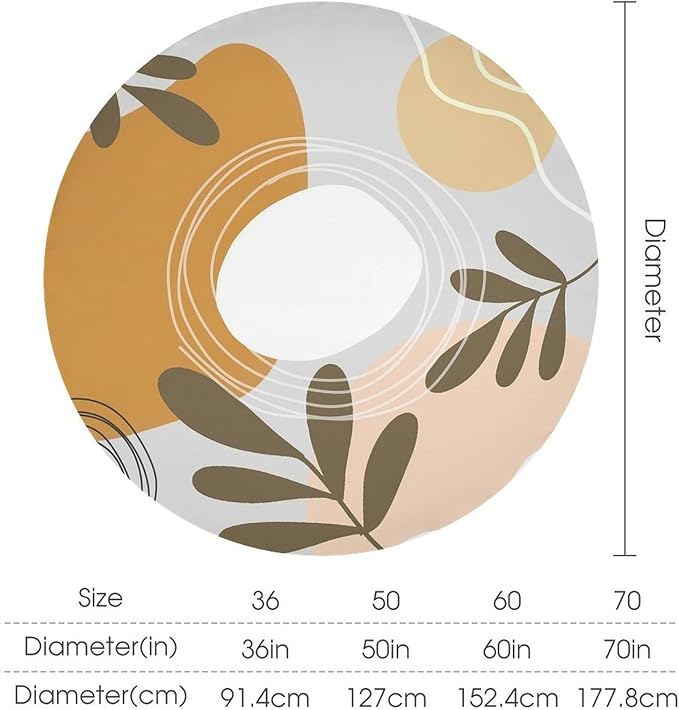 Boho Mid Century Round Tablecloth, Bohemian Abstract Modern Leaves Tablecloth for Home Party Dining Room Kitchen Decor 70Inch(178cm)