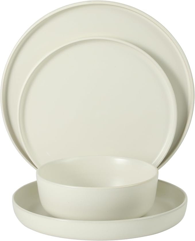 Gibson Elite Bayou Moon Plates and Bowls Sets, 16-Piece White Matte Stoneware - Image 8