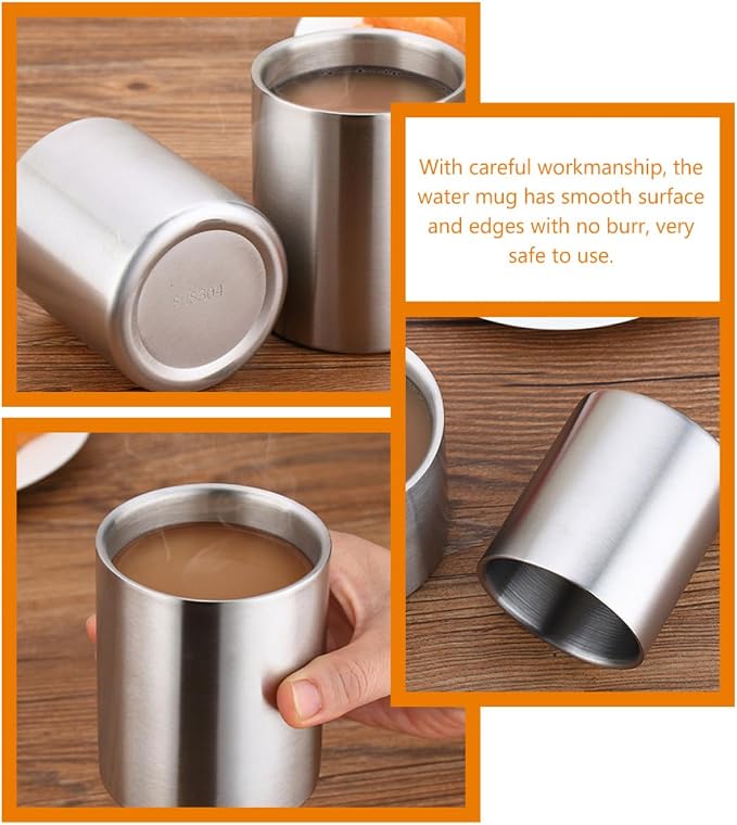 GALPADA Double Wall Stainless Steel Water Cup 260ml, Brushed Metal Insulated - Image 3