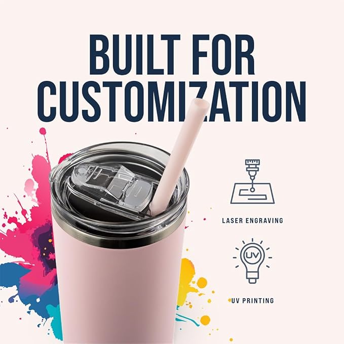 Hogg 20 oz Skinny Case (24 Units) - Light Pink, Powder Coated Tumblers for Laser Engraving, Engravable Tumblers Bulk, Stainless Steel Cups Bulk, Insulated Cups with Lids and Straws