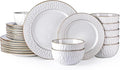 GBHOME Ceramic Dinnerware Sets, 24 pcs Embossed Elegant Stoneware Plates and Bowls Sets, Housewarming Wedding Gift | Dishwasher & Microwave Safe | Dishes Set Service for 8