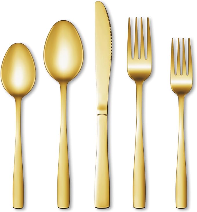 40 Pcs Gold Silverware Set, Stainless Steel Flatware Set by WISKEMA