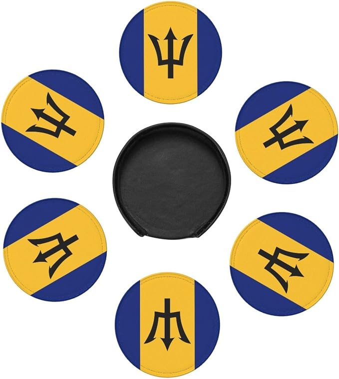 6 Pack Barbados Flag Leather Coaster - Image 3