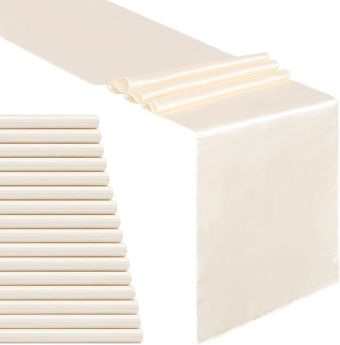 Ivory Table Runners 16 Pack 12x108 inch Silk Satin Smooth Fabric | Satin Table by B-COOL