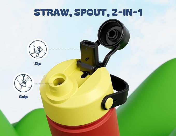 12 oz Kids Water Bottle for Boys: 2-in-1 Straw Spout Lid, Durable Straw Spout - Image 4