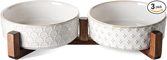 LE TAUCI Dog Bowl Set with Acacia Wood Stand by LETAUCI