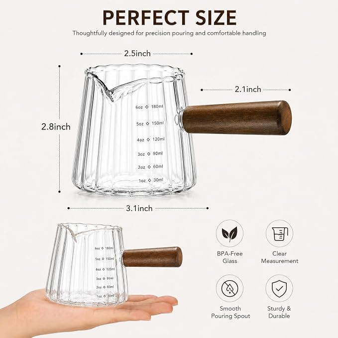 2 Pack Espresso Measuring Cup 6oz, Febwind Ribbed Borosilicate Glass Espresso - Image 4