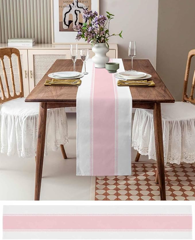Pink Stripe Table Runners 90 inches Long, Linen Boho Table Runner Farmhouse - Image 3