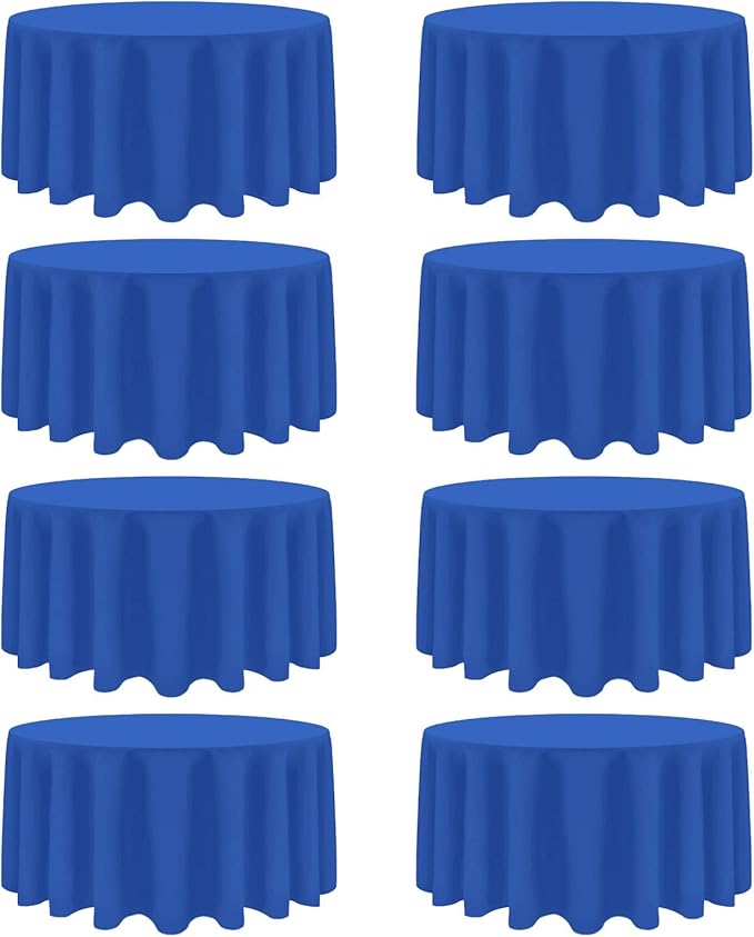 8 Pack Royal Blue Round Tablecloth 90 Inch Stain and Wrinkle Resistant Round Royal Blue Table Cloth Reusable and Washable Polyester Fabric Table Covers for Buffet Wedding Party and Banquet