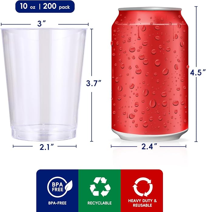 JOLLY CHEF 10 oz Clear Disposable Plastic Cups 200 Pack, Heavy duty Party - Image 3