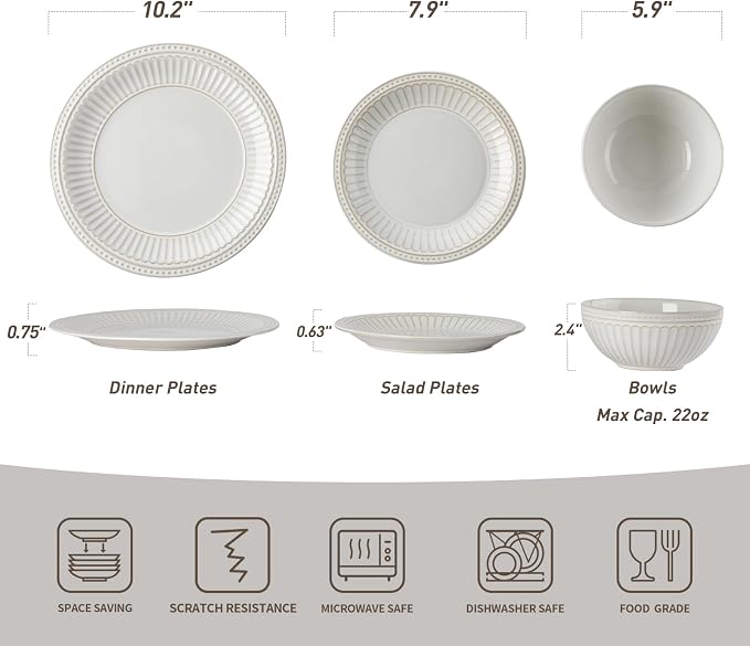 Famiware Ceramic Plates and Bowls Sets, Embossed Dishes Dinnerware - Image 3