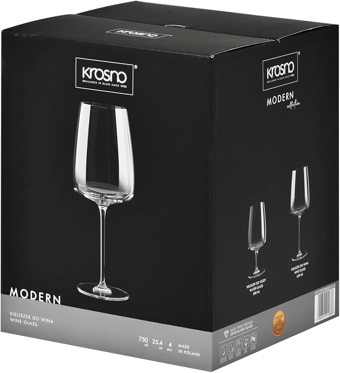 Krosno Red Wine Glasses, Set of 4, 20.3 oz, Modern Collection, Versatile and Durable Crystalline Glass, Pristine Clarity and Long-Lasting Shine, Dishwasher Safe, Made in Europe