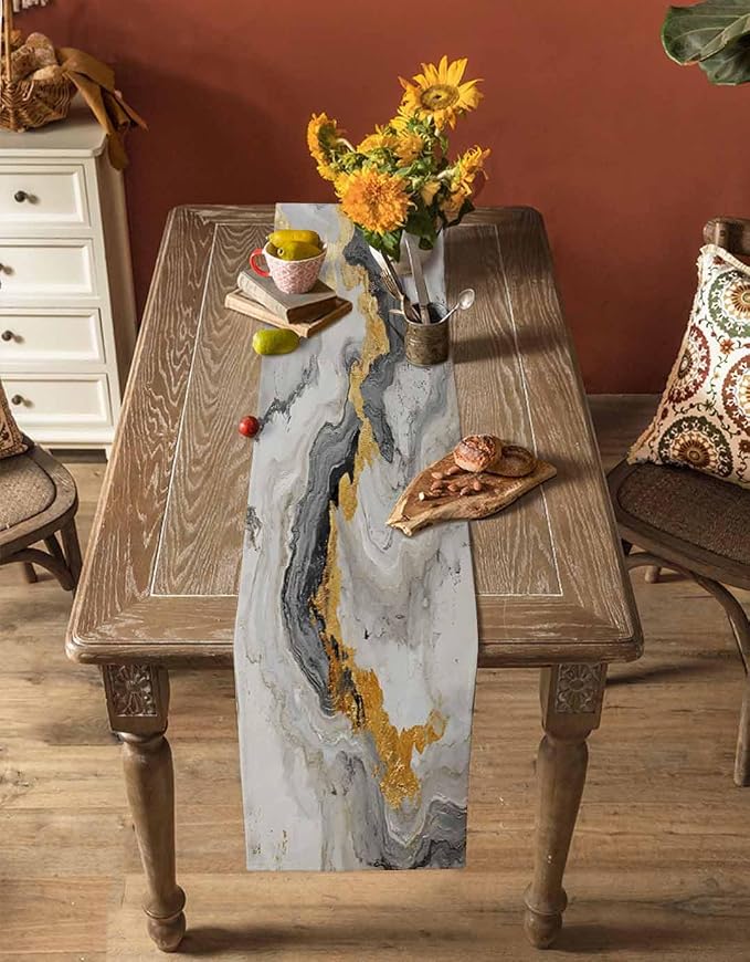 Grey Ombre Marble Table Runners 48 Inches Long, Abstract Art Kitchen Dining - Image 4