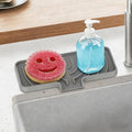GUUKIN Sponge Holder for Kitchen Sink, 9.8"×4.9" Scrub Daddy Holder, Silicone Sponge Holder, Soap Tray with Drain, Suitable for Kitchens & Bathrooms (Grey)