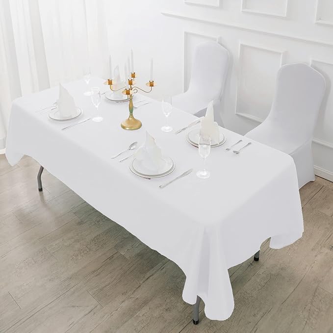 Fokitut 12 Pack Waterproof Rectangle Tablecloth, 90x156 Inch,Stain Resistant and Wrinkle Polyester Table Cloth, Fabric Table Cover for Kitchen Dining, Wedding, Party, Holiday Dinner-White