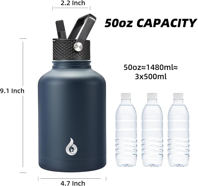 BJPKPK 50oz Large Insulated Water Bottle, Stainless Steel Water Jug | - Image 4