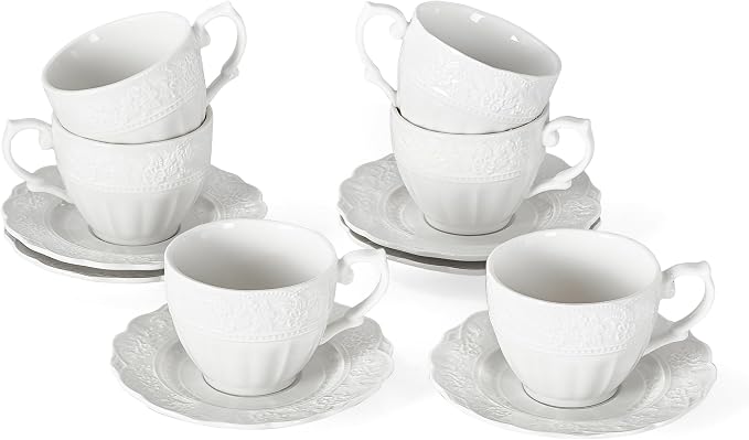 3 oz Espresso Cups Set of 6, Bone China Small Espresso Coffee Cups & Saucers Set by fMBB