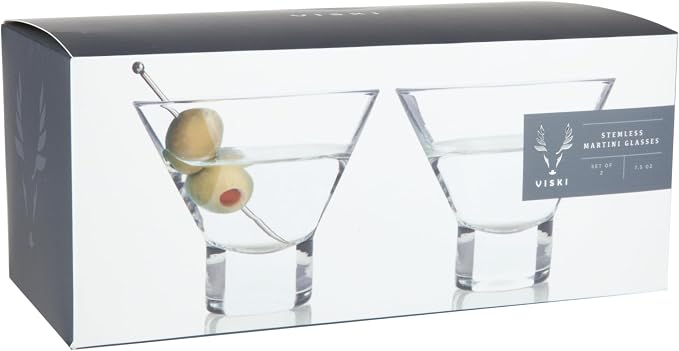 Viski Heavy Base Stemless Martini Glasses Set of 2, Crystal Cocktail Glasses - Image 12