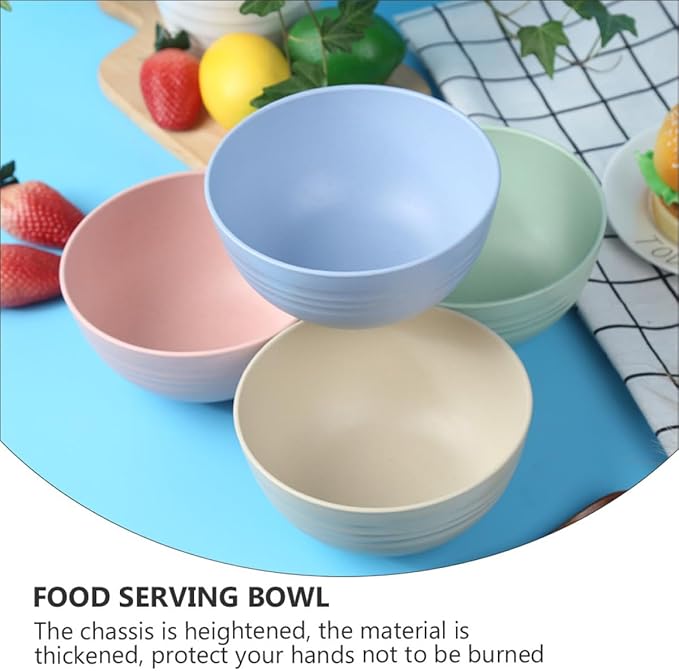 4 Pcs Large Capacity Wheat Straw Salad Mixing Bowls Food Serving Bowls for Fruit Noodles and Salads Lightweight Smooth Finish Heat-resistant and Easy to Clean Random Color