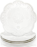 Tebery Set of 4 Ceramic Dinner Plate, 10.5 Inch Large Embossed Lace Salad by Tebery