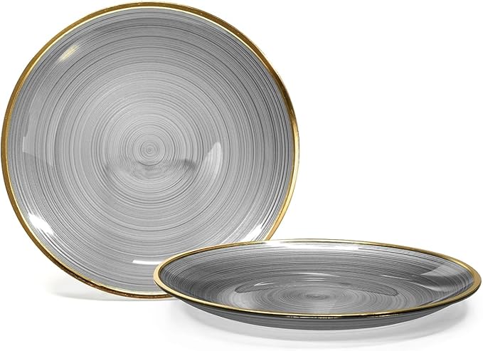 " OCCASIONS " 100 Plates Pack,(50 Guests) Premium Wedding Party Disposable Plastic Plates Set -50 x 10'' Dinner + 50 x 7'' Salad/Dessert (Belize in Black & Gold)