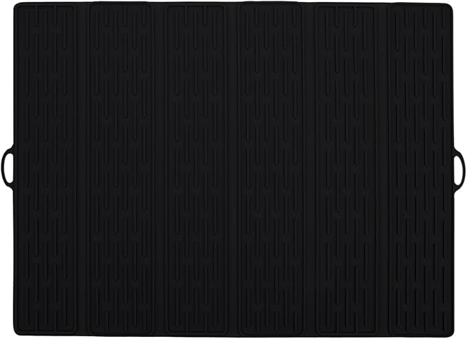 Klyrnd Silicone Dish Drying Mat - Extral Large 20.8" x 15.7" - Heat Resistant Silicone Trivet, Countertop Mat, Dish Draining Mat, Sink Mat, Easy to Clean Foldable Non Slip Dry Pad (Black)