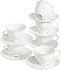 6oz Porcelain Tea Cup & Saucer Set of 6, Party | Elegant white ceramic by PRECITIME