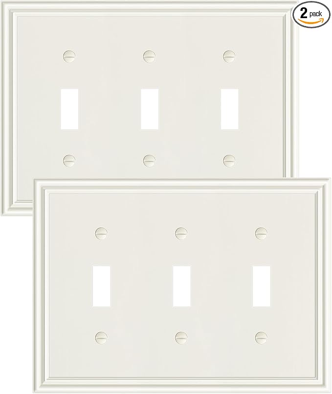 2-Pack Triple Toggle Light Switch Cover Plate, Durable Solid Zinc Alloy Decorative Switch Plate Covers, Light Almond 3 Gang Wall Plate, Corrosion Resistant
